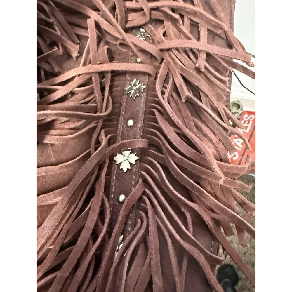 Patricia Nash Burnished Brown Suede With Fringe Tote Bag Purse Shoulder bag